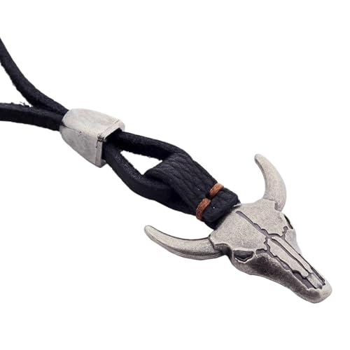 DonDon Herren Lederhalskette schwarz mit Stierkopf Anhänger in einem schwarzen Schmuckbeutel von DonDon