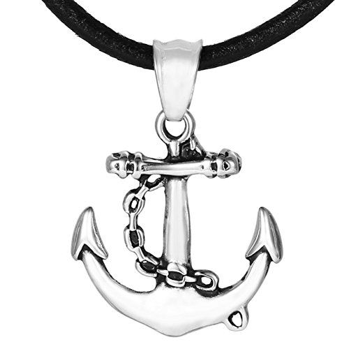 DonDon Herren Lederkette Leder Halskette 50 cm mit Edelstahl Anhänger Anker Segelboot DonDon Herren Lederkette Leder Halskette 50 cm mit Edelstahl Anhänger Anker Segelboot von DonDon