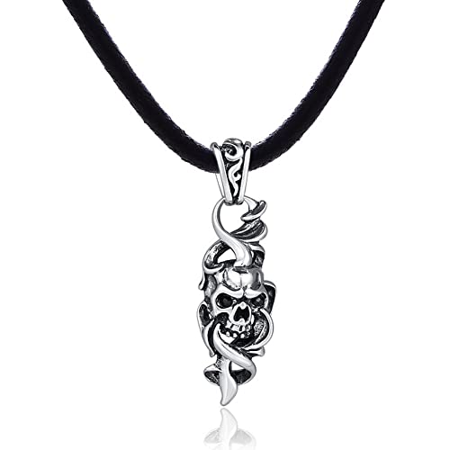 DonDon Herren Lederkette Leder Halskette 50 cm mit Edelstahl Anhänger Style Totenkopf von DonDon
