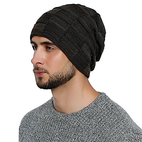 DonDon Mütze Herren Wintermütze Slouch Beanie Strickmütze mit warmen Fleece Innenfutter braun von DonDon