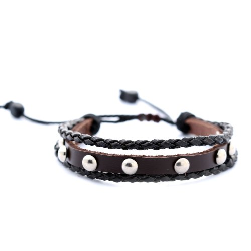 DonDon Herren geflochtenes Armband Nieten Leder von DonDon