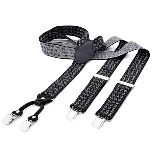 DonDon Hosenträger Herren extra stark kariert schwarz grau weiß 3,5 cm Hosenträger Herren breit in Y-Form lang - Starke Clips passend für Anzug Jeans Chinos Vintage Rockabilly Suspenders von DonDon