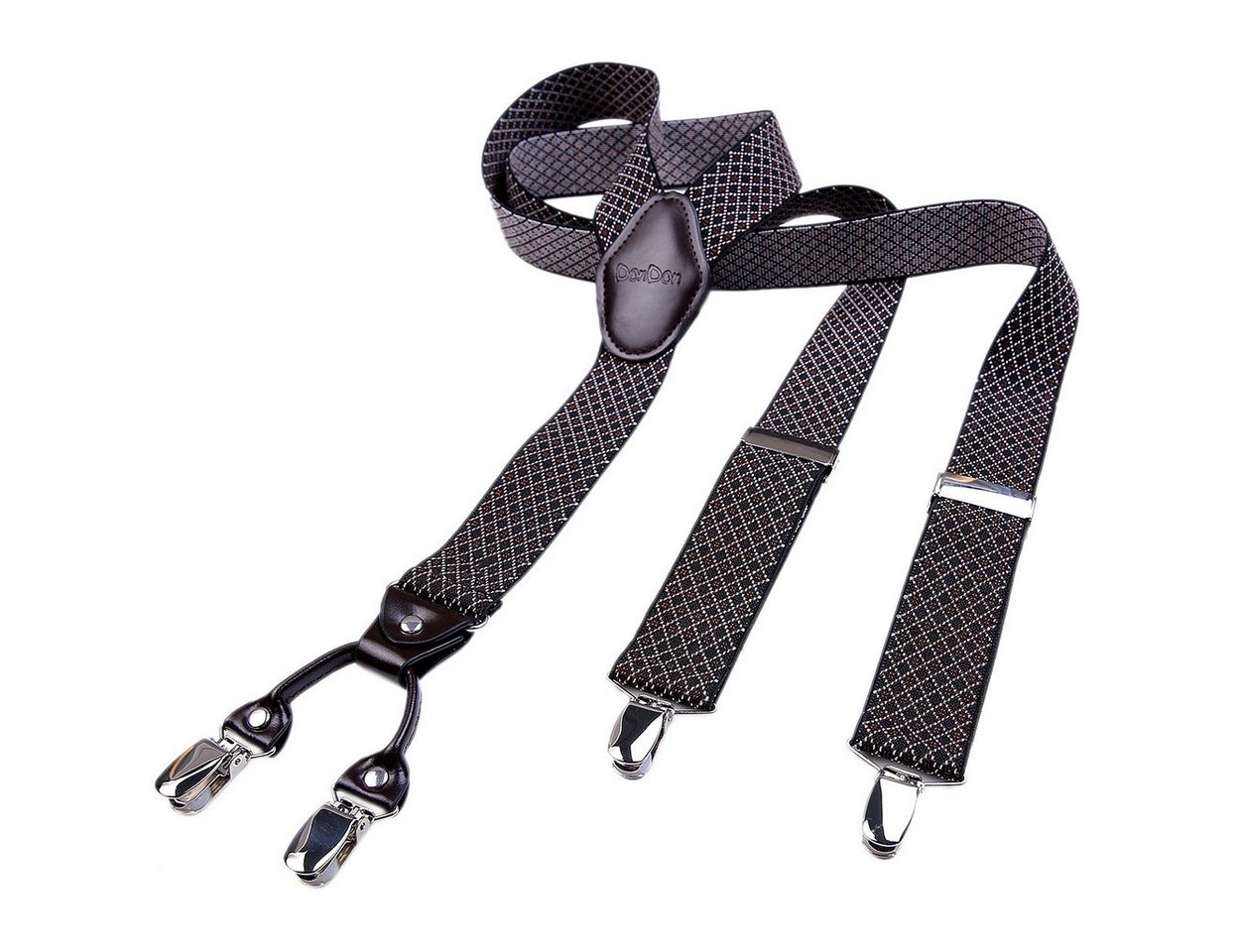 DonDon Hosenträger für Herren 3,5 cm breit 4 Clips mit braunem Leder längenverstellbar (1-St) Y-Form, verstellbar mit Clipverschluß, elastisch von DonDon