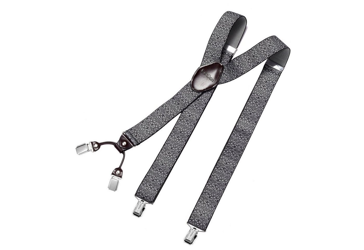 DonDon Hosenträger für Herren 3,5 cm breit 4 Clips mit braunem Leder längenverstellbar (1-St) Y-Form, verstellbar mit Clipverschluß, elastisch von DonDon