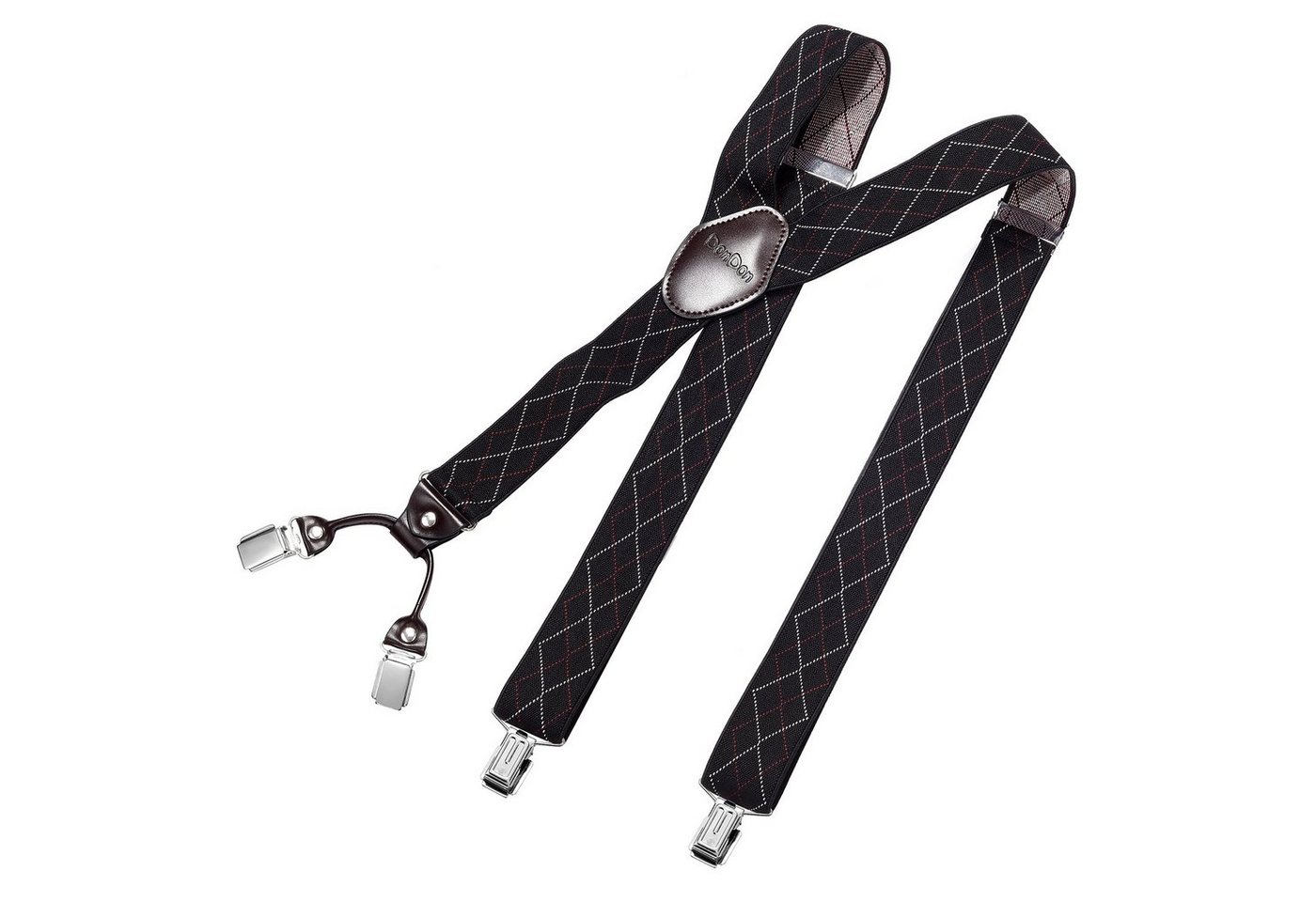 DonDon Hosenträger für Herren 3,5 cm breit 4 Clips mit braunem Leder längenverstellbar (1-St) Y-Form, verstellbar mit Clipverschluß, elastisch von DonDon