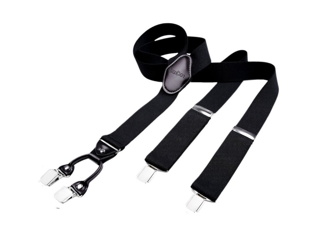 DonDon Hosenträger für Herren 3,5 cm breit 4 Clips mit braunem Leder längenverstellbar (1-St) Y-Form, verstellbar mit Clipverschluß, elastisch von DonDon