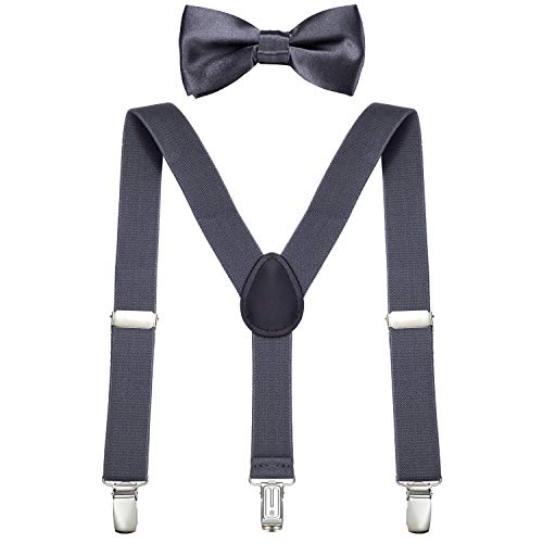 DonDon Jungen Hosenträger Fliegen Set grau elastisch und längenverstellbar für Kinder von 1-8 Jahre Anthrazit von DonDon