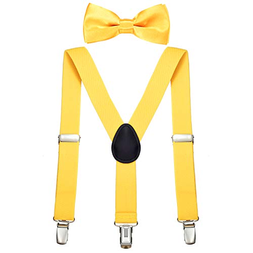 DonDon Jungen Hosenträger Fliegen Set zitronengelb elastisch und längenverstellbar für Kinder von 1-8 Jahre von DonDon