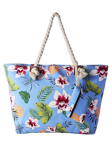 DonDon große Strandtasche XXL mit Reißverschluss - Umhängetasche Damen - große Badetasche für Urlaub vielseitige Shopper Tasche Damen für Strand Urlaub Must Haves Beach bag - Blumenpracht von DonDon