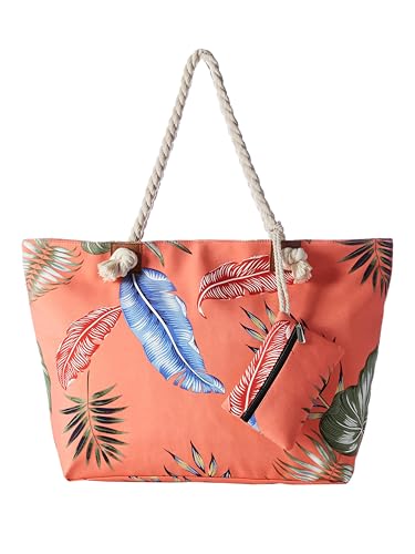 DonDon große Strandtasche XXL mit Reißverschluss - Umhängetasche Damen - große Badetasche für Urlaub vielseitige Shopper Tasche Damen für Strand Urlaub Must Haves Beach bag - Flashy Leaf von DonDon