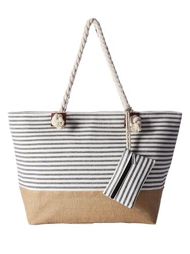 DonDon große Strandtasche XXL mit Reißverschluss - Umhängetasche Damen - große Badetasche für Urlaub vielseitige Shopper Tasche Damen für Strand Urlaub Must Haves Beach bag - Streifen schwarz von DonDon