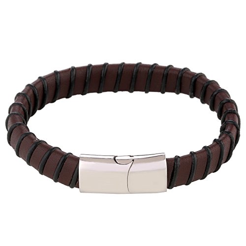 DonDon schwarz-braunes Herren Lederarmband Edelstahl Magnet Verschluss von DonDon