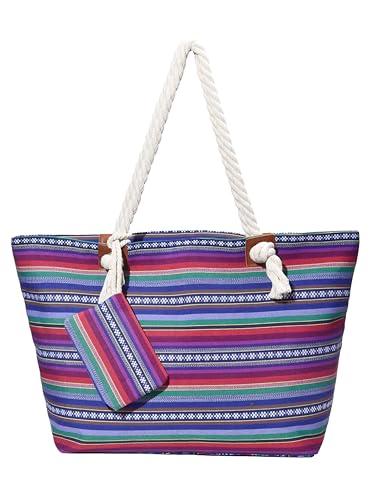 DonDon Strandtasche mit Reißverschluss, Große Strandtasche XXL, Shopper Tasche Damen - Praktische Beach bag Umhängetasche Damen Badetasche für Strand und Meer - Hippie Life von DonDon