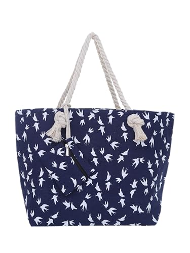 DonDon Strandtasche XXL Familie Badetasche Damen mit Reißverschluss Beach bag groß - Möwe blau weiß von DonDon