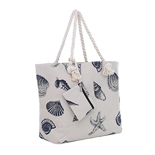 DonDon Strandtasche XXL Familie Badetasche Damen mit Reißverschluss Beach bag groß - Maritim Design Muschel von DonDon