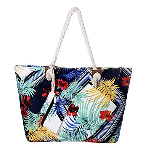 DonDon Badetasche XXL Familie Strandtasche Damen mit Reißverschluss Beach bag groß - Blumen-Kunst von DonDon