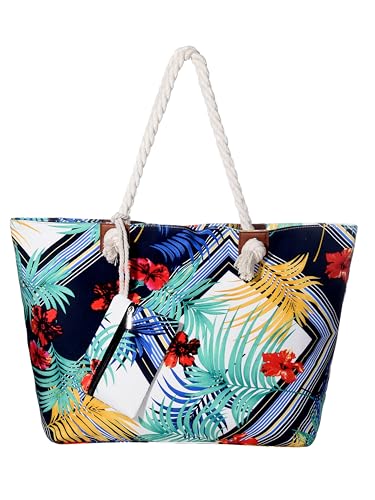 DonDon Strandtasche mit Reißverschluss, Große Strandtasche XXL, Shopper Tasche Damen - Praktische Beach bag Umhängetasche Damen Badetasche für Strand und Meer - Blumen-Kunst von DonDon