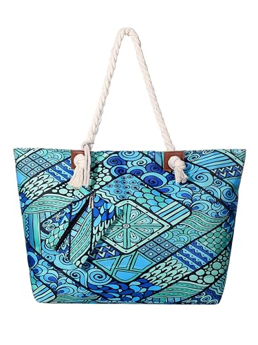 DonDon Strandtasche mit Reißverschluss, Große Strandtasche XXL, Shopper Tasche Damen - Praktische Beach bag Umhängetasche Damen Badetasche für Strand und Meer - Ethno von DonDon