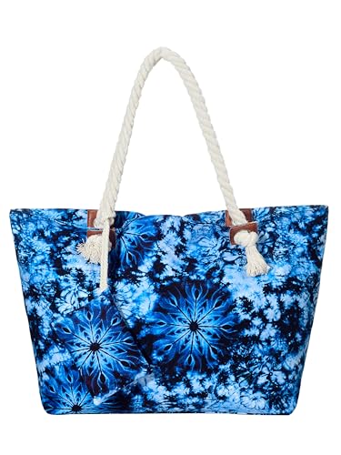 DonDon Strandtasche XXL mit Reißverschluss - Umhängetasche Damen, Shopper Tasche Damen im Beach Look mit Schulterriemen - Urlaub Must Haves Beach bag - Hippie Psychedelic 70`s von DonDon