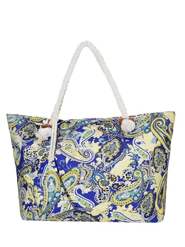 DonDon Strandtasche XXL mit Reißverschluss - Umhängetasche Damen, Shopper Tasche Damen im Beach Look mit Schulterriemen - Urlaub Must Haves Beach bag - Paisley-Muster bunt von DonDon