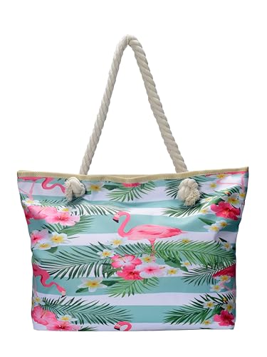 DonDon Strandtasche XXL mit Reißverschluss - Umhängetasche Damen, Shopper Tasche Damen im Beach Look mit Schulterriemen - Urlaub Must Haves Beach bag - Retro Hawaii von DonDon