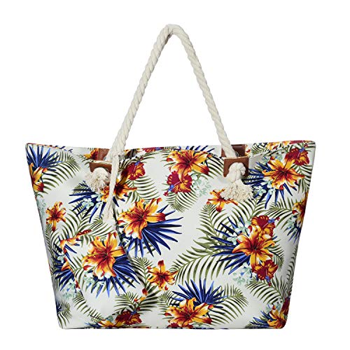 DonDon Strandtasche XXL Familie Badetasche Damen mit Reißverschluss Beach bag groß - Tropical Life von DonDon