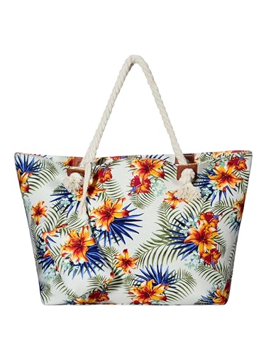 DonDon Strandtasche XXL mit Reißverschluss - Umhängetasche Damen, Shopper Tasche Damen im Beach Look mit Schulterriemen - Urlaub Must Haves Beach bag - Tropical Life von DonDon
