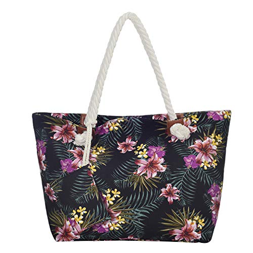 DonDon Strandtasche XXL Familie Badetasche Damen mit Reißverschluss Beach bag groß - Tropical Retro von DonDon