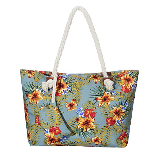 DonDon Strandtasche XXL mit Reißverschluss - Umhängetasche Damen, Shopper Tasche Damen im Beach Look mit Schulterriemen - Urlaub Must Haves Beach bag - Tropical Vintage von DonDon