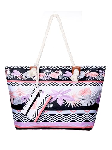 DonDon Strandtasche mit Reißverschluss, Große Strandtasche XXL, Shopper Tasche Damen - Praktische Beach bag Umhängetasche Damen Badetasche für Strand und Meer - Viva Vida von DonDon