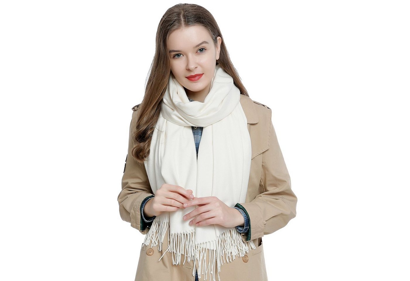 Schal Damen Schal einfarbig 185 x 65 cm, (1-St), Damenschal, kuschlig weich, mit Fransen, Feinstrick von DonDon