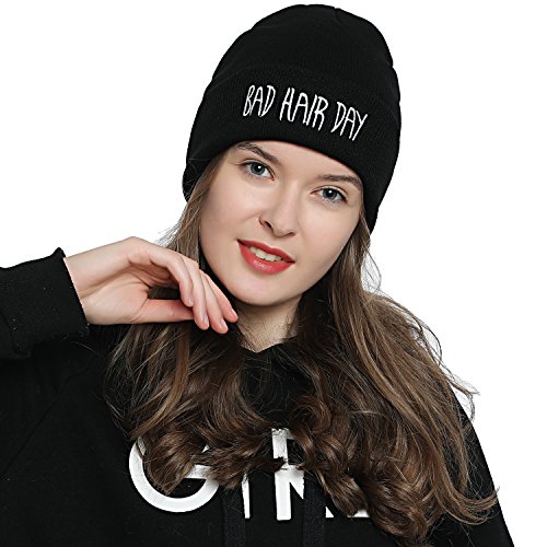 DonDon Mütze Damen Beanie Statement Wintermütze Bad Hair Day von DonDon