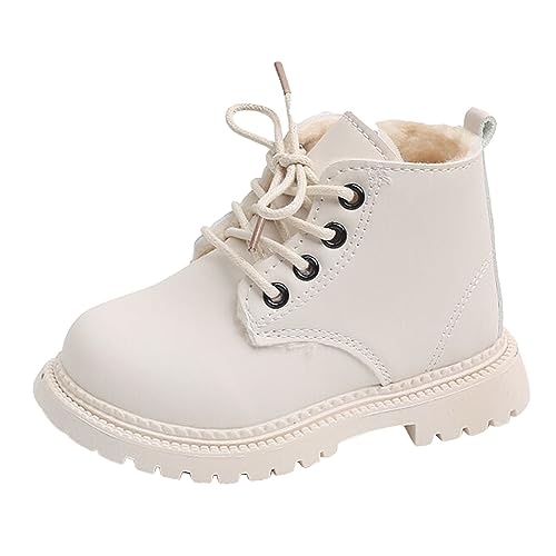 DonDown Kinder Lederschuhe Stiefel Baby Jungen und Mädchen,Britischer Stil Warm Gefütterte Schneestiefel,Winter Mode Babyschuhe Winterschuhe Wintersstiefel,1-6 Jahre Kurzschaft Stiefel (Beige, 22) von DonDown