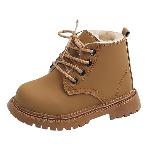 DonDown Kinder Lederschuhe Stiefel Baby Jungen und Mädchen,Britischer Stil Warm Gefütterte Schneestiefel,Winter Mode Babyschuhe Winterschuhe Wintersstiefel,1-6 Jahre Kurzschaft Stiefel (Gelb, 22) von DonDown