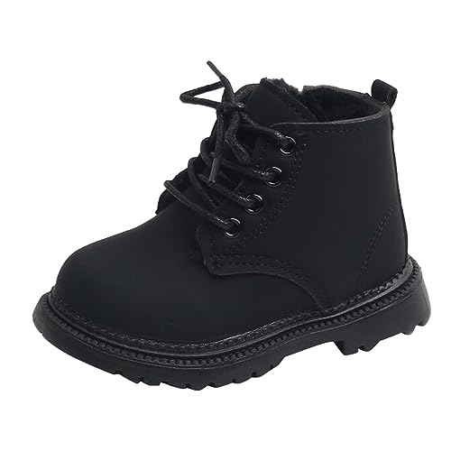 DonDown Kinder Lederschuhe Stiefel Baby Jungen und Mädchen,Britischer Stil Warm Gefütterte Schneestiefel,Winter Mode Babyschuhe Winterschuhe Wintersstiefel,1-6 Jahre Kurzschaft Stiefel (Schwarz, 24) von DonDown