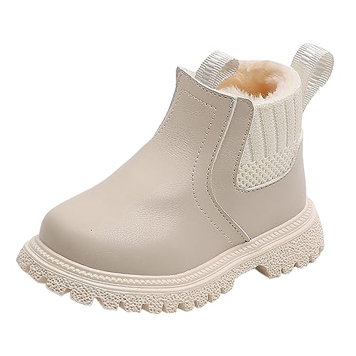 DonDown Kinder Lederschuhe Stiefel Baby Mädchen,Rutschfeste Warm Gefütterte Schneestiefel,Winter Mode Babyschuhe Winterschuhe Wintersstiefel,1-6 Jahre Kurzschaft Stiefel Nude-Stiefel (Beige, 22) von DonDown