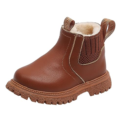 DonDown Kinder Lederschuhe Stiefel Baby Mädchen,Rutschfeste Warm Gefütterte Schneestiefel,Winter Mode Babyschuhe Winterschuhe Wintersstiefel,1-6 Jahre Kurzschaft Stiefel Nude-Stiefel (Braun, 24) von DonDown