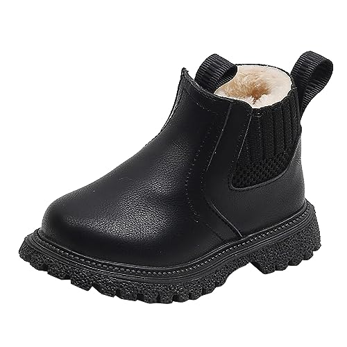 DonDown Kinder Lederschuhe Stiefel Baby Mädchen,Rutschfeste Warm Gefütterte Schneestiefel,Winter Mode Babyschuhe Winterschuhe Wintersstiefel,1-6 Jahre Kurzschaft Stiefel Nude-Stiefel (Schwarz, 28) von DonDown