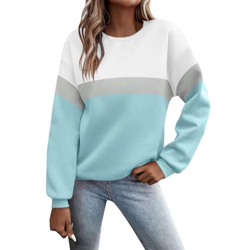 DonDown Pullover Damen Langarm Rundhals Farbblock Sweatshirt Herbst Winter Frauen Locker Casual Pulli Oberteil Sport Streetwear ohne Kapuze Langarmshirt Damenpullover (01 Mintgrün, XL) von DonDown