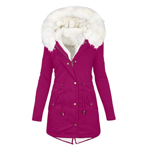 DonDown Winterjacke Damen Pelzkragen Kapuze Wintermantel Einfarbig Übergröße Fleece Gefüttertes Thermo Jacke Mantel Outdoor Elegante Winddicht Winterparka Übergangsjacke Softshell Jacke (01 Pink, M) von DonDown