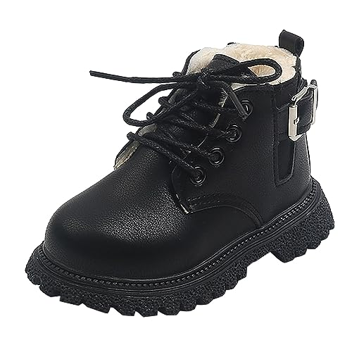 Winterstiefel Kinder Lederschuhe Stiefel Baby Jungen und Mädchen,Britischer Stil Warm Gefütterte Schneestiefel,Winter Mode Winterschuhe Wintersstiefel,1-6 Jahre Kurzschaft Stiefel (Y01-Schwarz, 21) von DonDown