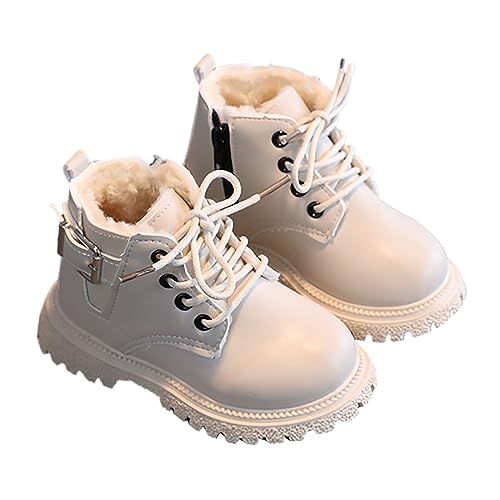 Winterstiefel Kinder Lederschuhe Stiefel Baby Jungen und Mädchen,Britischer Stil Warm Gefütterte Schneestiefel,Winter Mode Winterschuhe Wintersstiefel,1-6 Jahre Kurzschaft Stiefel (Y01-Weiß, 22) von DonDown