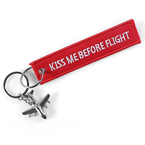 DonJordi Kiss me before flight Schlüsselanhänger mit kleinem Flugzeug - Anhänger aus Stoff für alle Piloten, Flugbegleiter & Weltenbummler von DonJordi