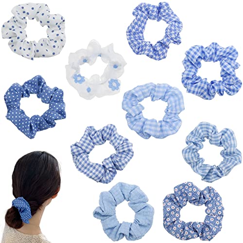 10 Stück Haargummis Elastische Haargummis Haargummis Pferdeschwanzhalter Spurlose Haargummis Weiche Haarbänder Blau Scrunchies Bänder Set Elegant Haarschmuck für Mädchen Frauen Dickes oder Dünnes Haar von DonLeeving