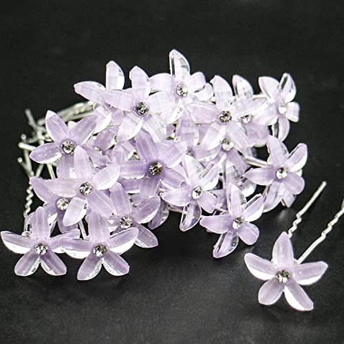 30 Stück Haarnadeln für Braut, Hochzeit, Lila, Blume, Brautkopf, Clip, Kristall, Strass, Haarspangen, U-Form, Haarschmuck für Braut, Hochzeit, Frauen von DonLeeving