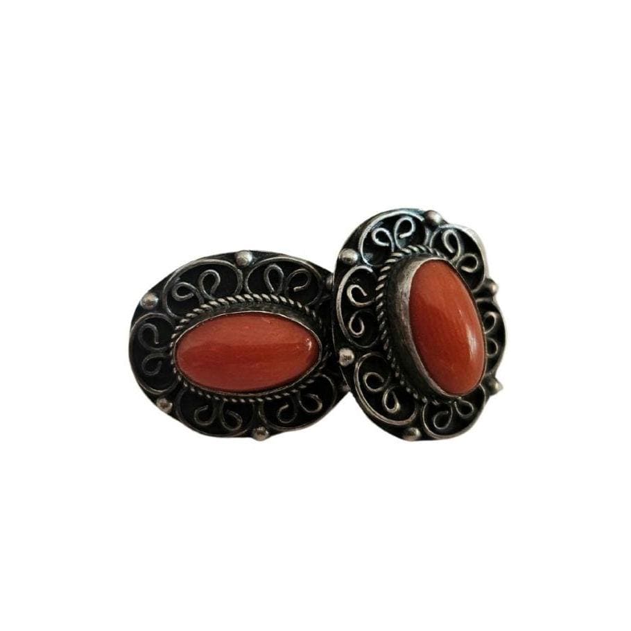 Orecchini Boho in Corallo Vintage Da Lobo Montati Argento Bronze Sterling 925 Regalo Pasqua Für Kleid Ragazze von DonadioCameo