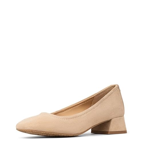 Donald Pliner Damen RYA Pumps Absatz - 3,3 cm Blockabsatz Schuhe für Komfort, Slip On Damen Heels mit Gummisohle, Camel - Wildleder, 37.5 EU von Donald J Pliner