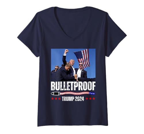 Damen Donald Trump 2024 hat Schuss bei Wahlkundgebung überlebt T-Shirt mit V-Ausschnitt Damen Donald Trump 2024 hat Schuss bei Wahlkundgebung überlebt T-Shirt mit V-Ausschnitt von Donald Trump 2024 bulletproof president Shot