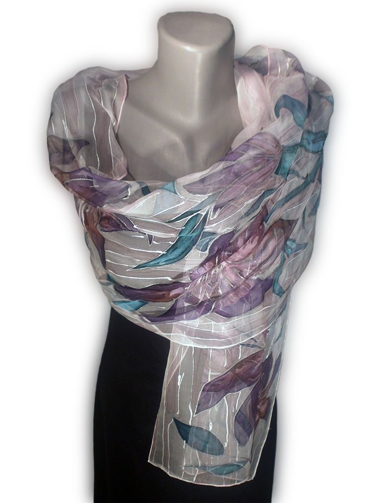 Revival Handbemalt Seidenschal, Frau Reine Seide Schal, Wickeln, Schal Von Hand Bemalt von Donanobile