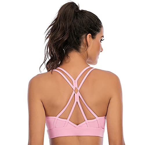 Donason Damen Sport BH Gepolstert Bustier Sport-Bustier Atmungsaktiv Ohne Bügel Nahtlose Rückenfrei Gepolsterte Yoga Bra Starker Halt mit Spaghetti für Fitness Lauf Joggen von Donason